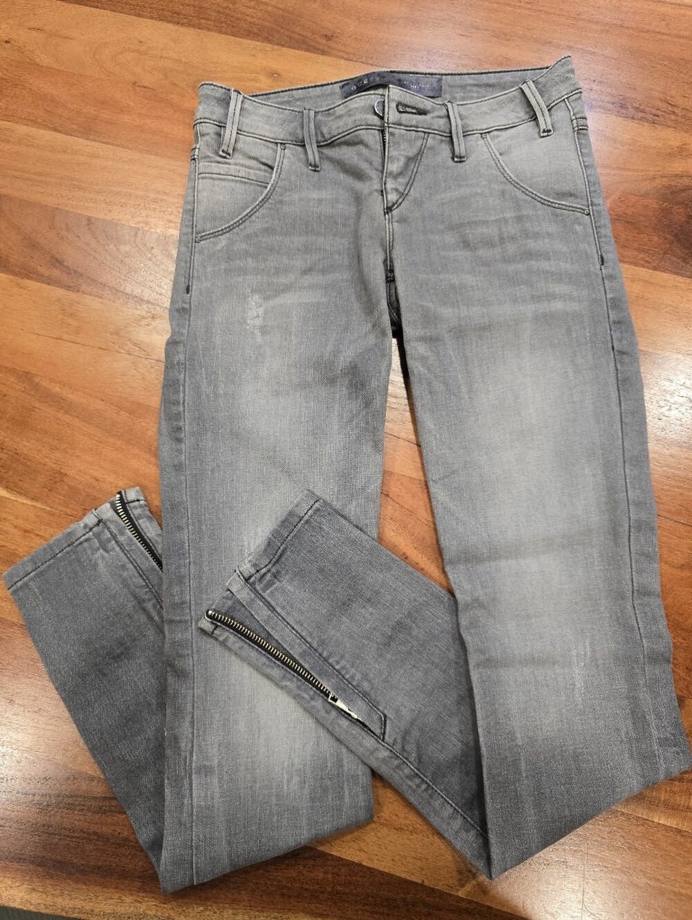 Guess Women's Grey Skinny Jeans with Ankle Zips